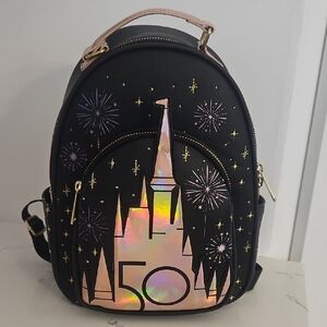 Disney 50th Anniversary Loungefly Black Backpack with Iridescent Accents